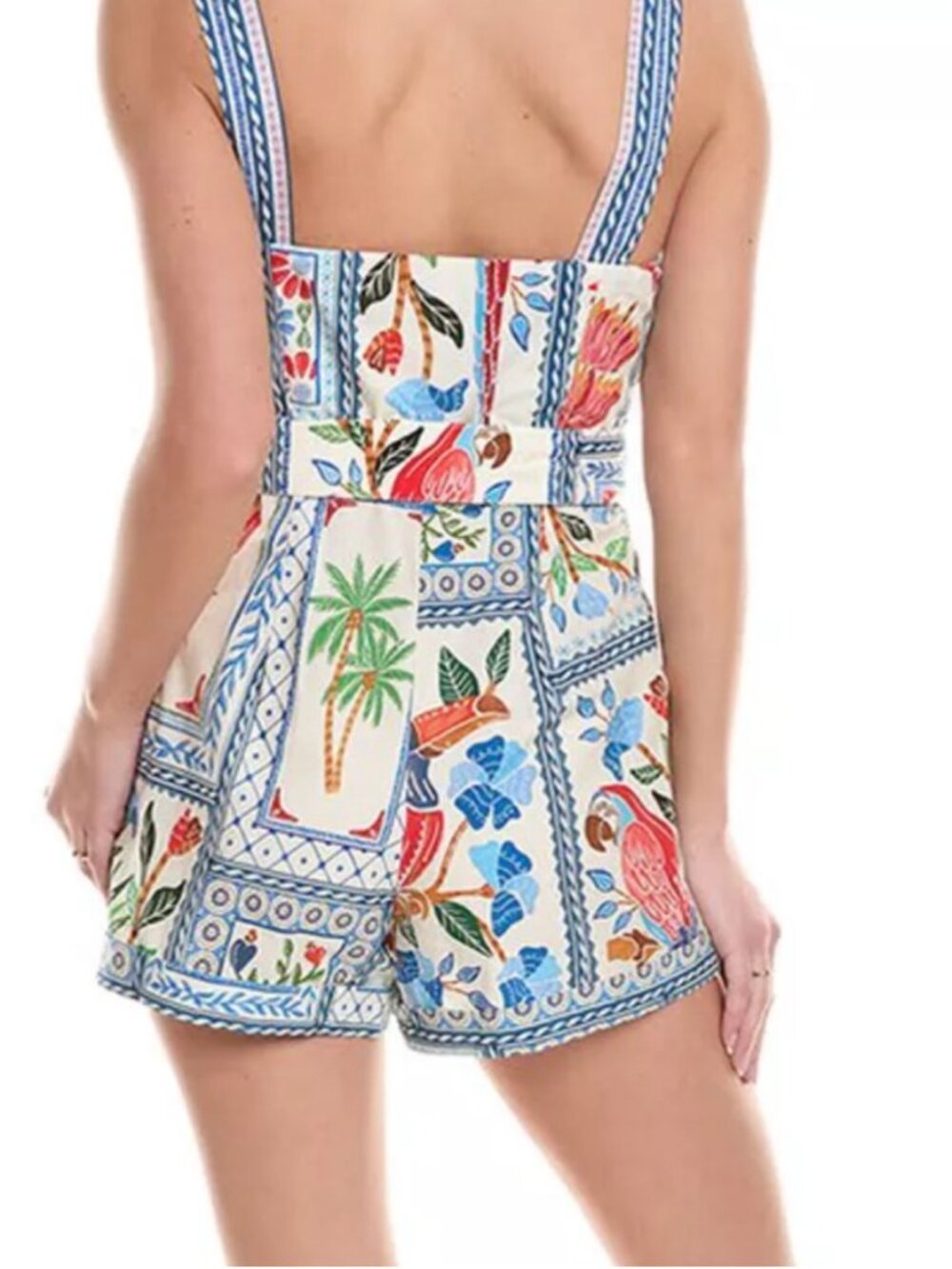 Farm Rio Romper Size Small Tropical Tile with Beaded Buckle! - Picture 11 of 11